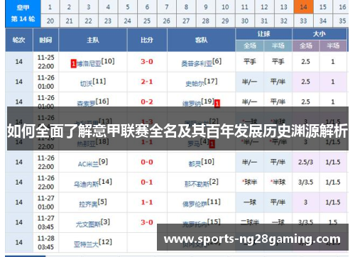 如何全面了解意甲联赛全名及其百年发展历史渊源解析
