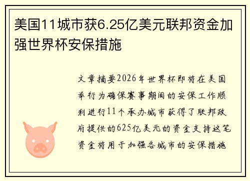 美国11城市获6.25亿美元联邦资金加强世界杯安保措施 美国11城市获6.25亿美元联邦资金加强世界杯安保措施