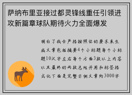 萨纳布里亚接过都灵锋线重任引领进攻新篇章球队期待火力全面爆发